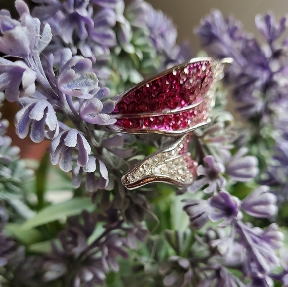 💎Gorgeous Silver Tone Pink Ombre Leaf Ring - Picture 4 of 6